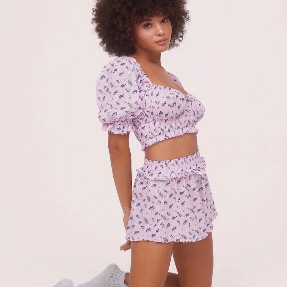For Love and Lemons Lola Pointelle Cropped Top & Shorts Set XL- NWT
